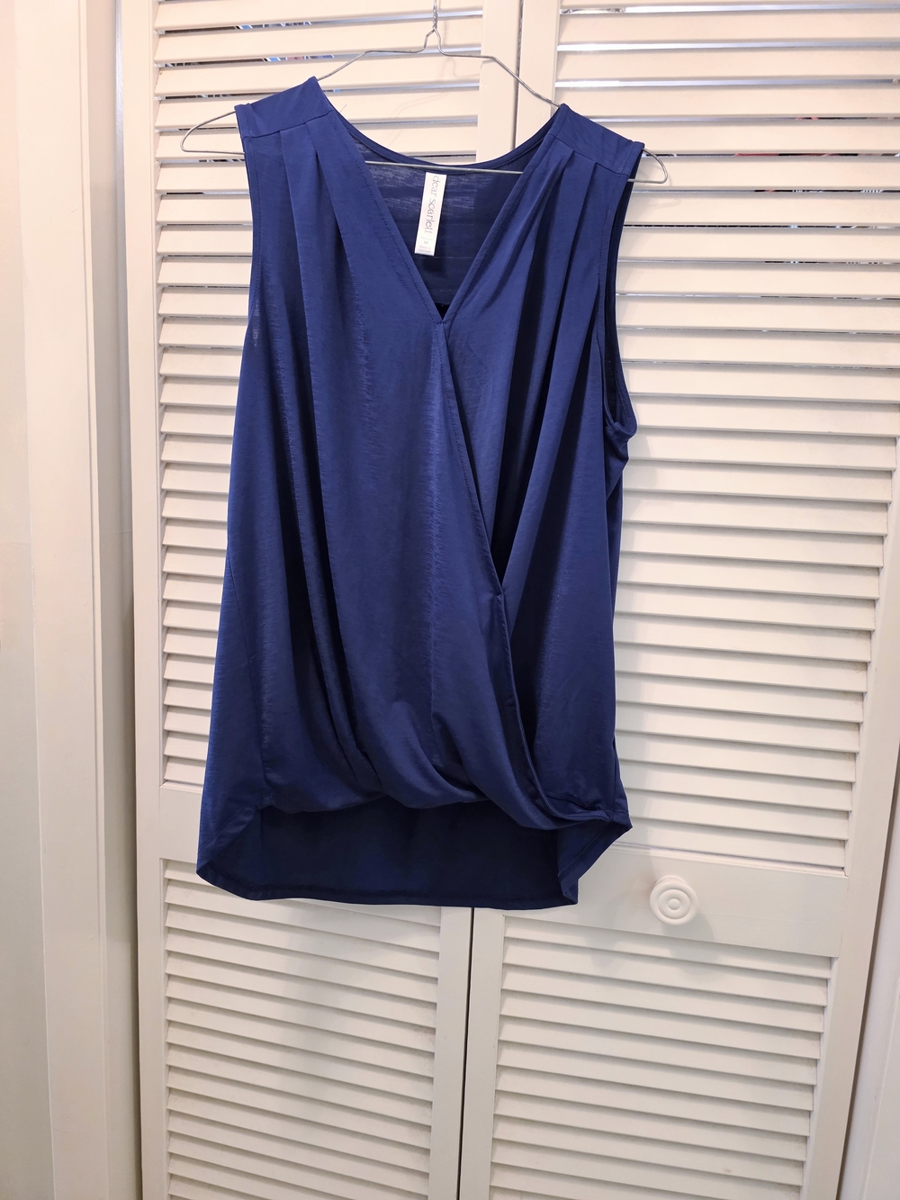 Dear Scarlett Sleeveless Draped Surplice Top - Navy Blue M